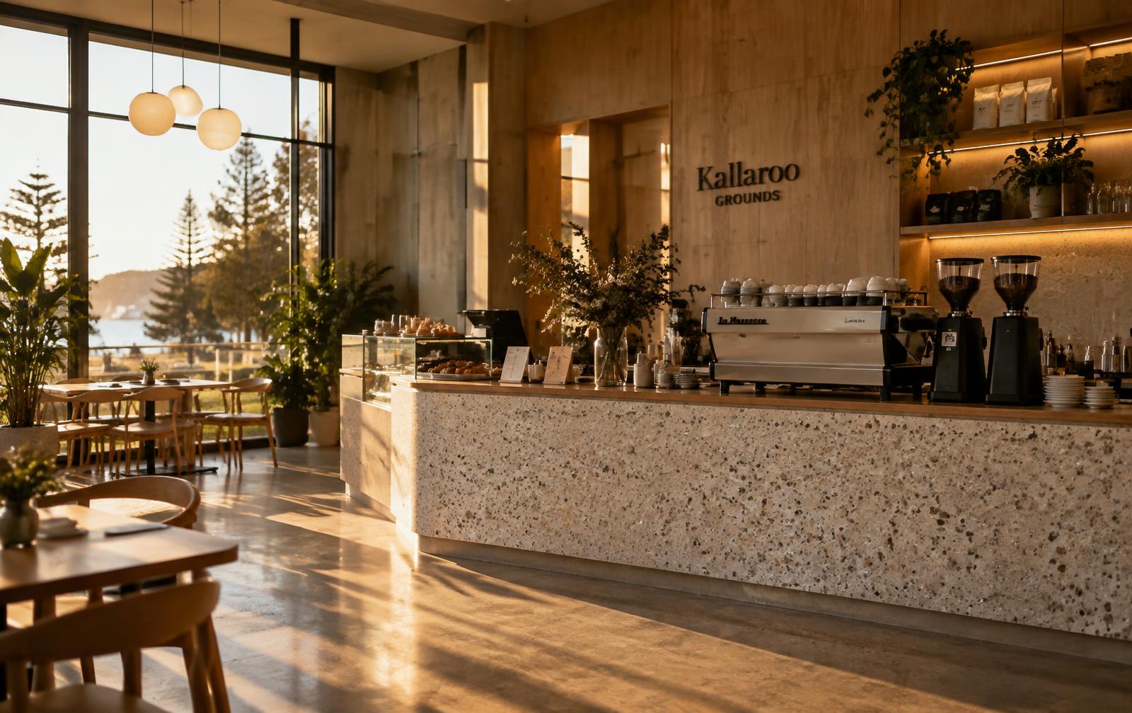 Interior of a newly opened Australian café before opening day